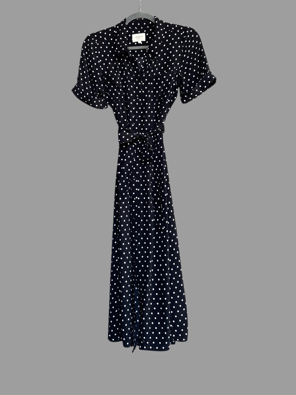 SEZANE Black & White Polka Dot Printed Belted Button Down Adele Shirt Dress - Picture 7 of 12